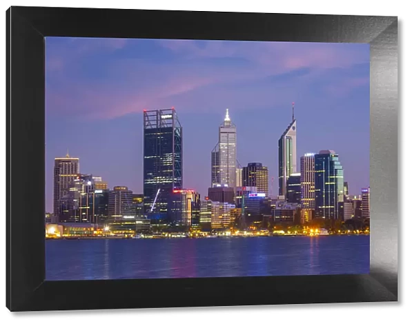 Australia, Western Australia, Perth, city skyline from Swan River, dawn