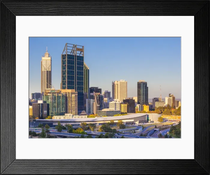 Framed Print : Australia, Western Australia, Perth, city skyline from Kings Park, late afternoon Framed Print : Australia, Western Australia, Perth, city skyline from Kings Park, late afternoon