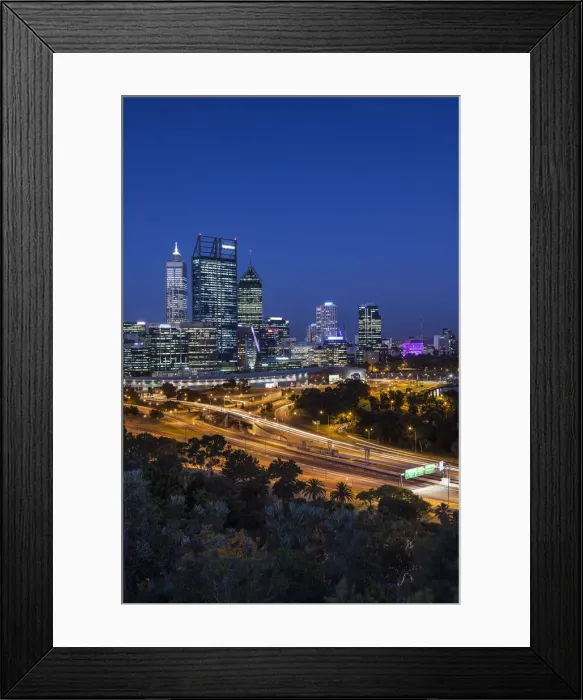 Framed Print : Australia, Western Australia, Perth, city skyline from Kings Park, dusk