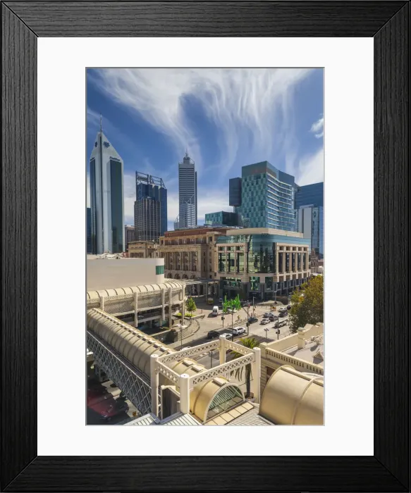 Framed Print : Australia, Western Australia, Perth, skyline of central Perth, elevated view, afternoon Framed Print : Australia, Western Australia, Perth, skyline of central Perth, elevated view, afternoon