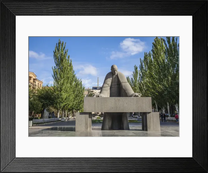 Framed Print : Armenia, Yerevan, Statue at bottom of Cascade, A huge white stairwell built into Framed Print : Armenia, Yerevan, Statue at bottom of Cascade, A huge white stairwell built into