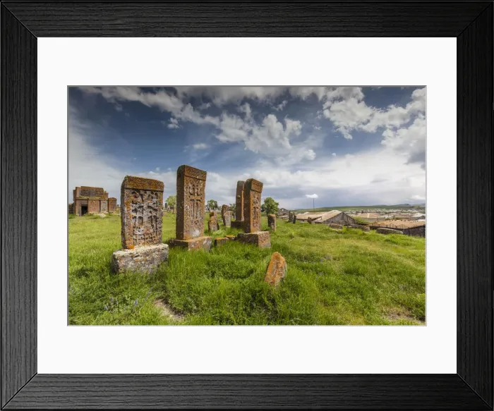 Framed Print : Armenia, Lake Sevan, Noratus, town cemetery, ancient khachkar monuments Framed Print : Armenia, Lake Sevan, Noratus, town cemetery, ancient khachkar monuments