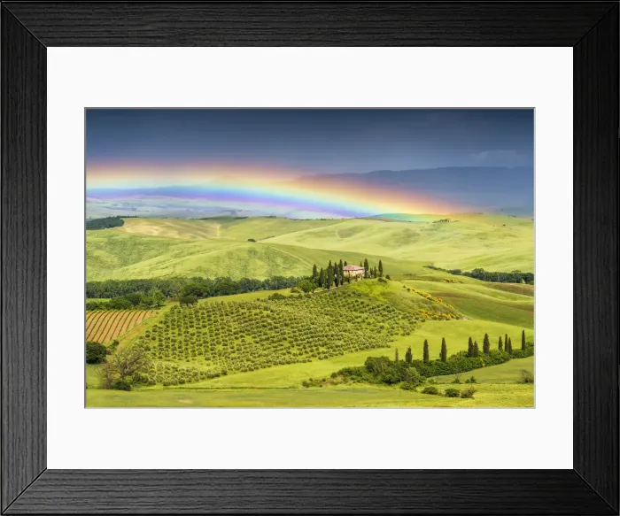 Framed Print : Rainbow over Belvedere, Val d Orcia, Tuscany, Italy Framed Print : Rainbow over Belvedere, Val d Orcia, Tuscany, Italy