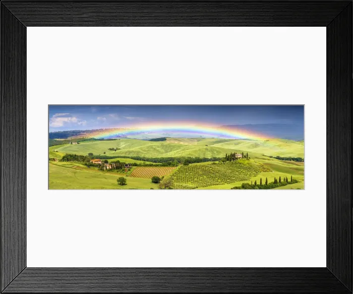 Framed Print : Rainbow over Belvedere, Val d Orcia, Tuscany, Italy Framed Print : Rainbow over Belvedere, Val d Orcia, Tuscany, Italy
