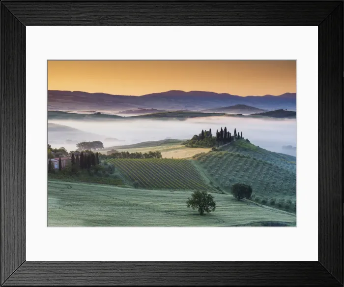 Framed Print : Belvedere at Sunrise, Val d Orcia, Tuscany, Italy