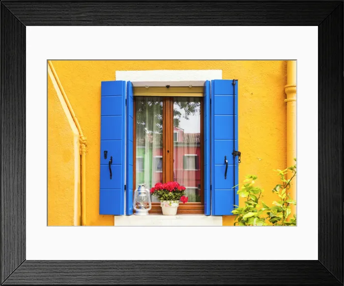 Framed Print : Blue Shutters & Window, Burano, Venice, Italy Framed Print : Blue Shutters & Window, Burano, Venice, Italy
