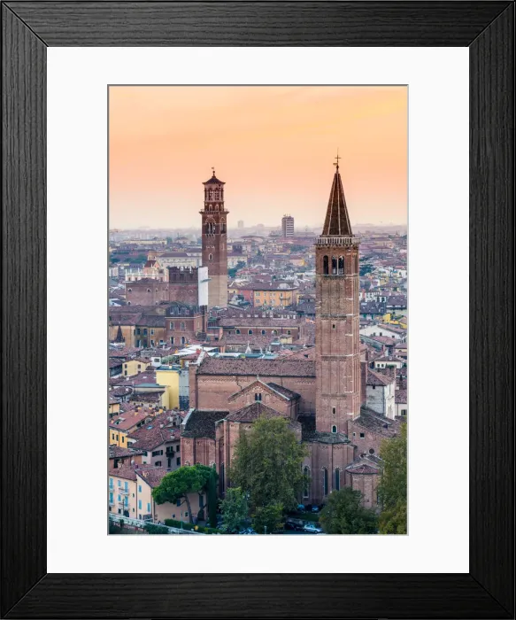 Framed Print : Verona, Veneto, Italy. High angle view of the Sant Anastasia church and the old Framed Print : Verona, Veneto, Italy. High angle view of the Sant Anastasia church and the old