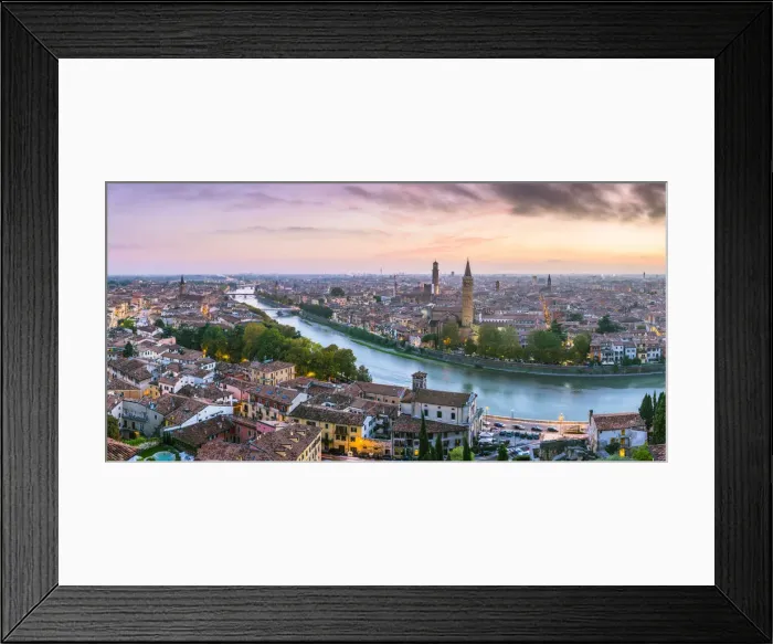 Framed Print : Verona, Veneto, Italy. High angle panoramic view of the old town and the Adige river Framed Print : Verona, Veneto, Italy. High angle panoramic view of the old town and the Adige river