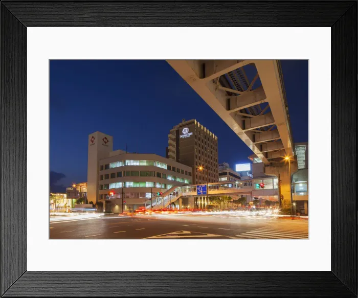 Framed Print : Asahibashi monorail station and downtown Naha at dusk, Okinawa, Japan Framed Print : Asahibashi monorail station and downtown Naha at dusk, Okinawa, Japan
