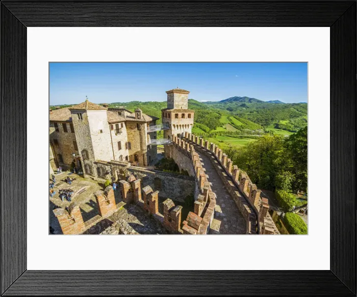 Framed Print : Vigoleno, Piacenza, Emiglia-Romagna, Italy. View of the castle walls from the tower Framed Print : Vigoleno, Piacenza, Emiglia-Romagna, Italy. View of the castle walls from the tower