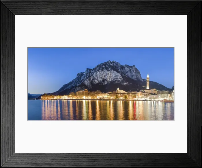 Framed Print : Lake Como, Lombardy, Italy. Lecco city at dusk with St Martin mount in the background Framed Print : Lake Como, Lombardy, Italy. Lecco city at dusk with St Martin mount in the background