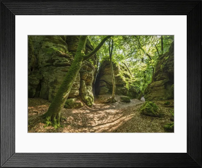 Framed Print : Rock formations near Berdorf, MAollerthal, Kanton Echternach, Luxembourg