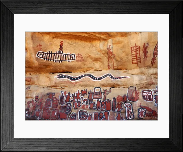 Framed Print : A decorated escarpment at the Dogon village of Songho Framed Print : A decorated escarpment at the Dogon village of Songho