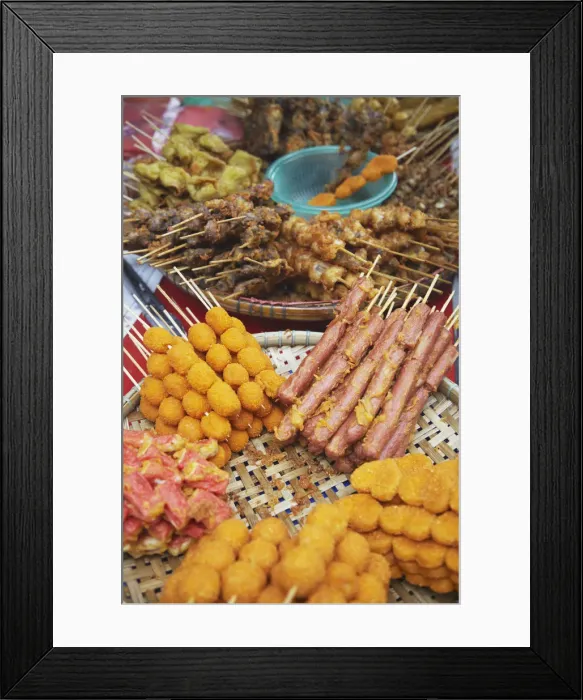 Framed Print : Fried food on street stall, Kuala Lumpur, Malaysia