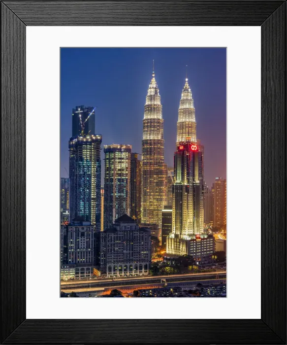 Framed Print : Petronas Twin Towers and city skyline at dusk, Kuala Lumpur, Malaysia