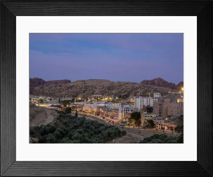 Framed Print : Wadi Musa at twilight, elevated view, Ma an Governorate, Jordan Framed Print : Wadi Musa at twilight, elevated view, Ma an Governorate, Jordan