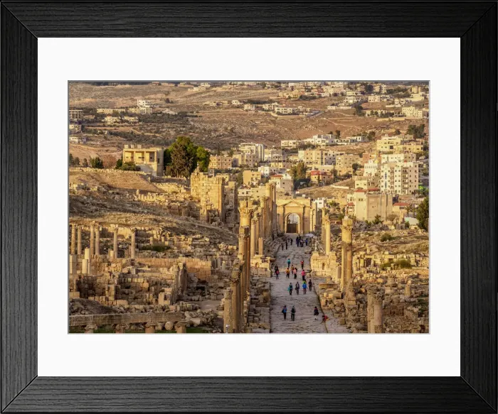 Framed Print : Colonnaded Street or Cardo at sunset, Jerash, Jerash Governorate, Jordan