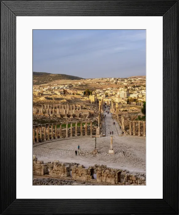 Framed Print : Oval Plaza at sunset, elevated view, Jerash, Jerash Governorate, Jordan Framed Print : Oval Plaza at sunset, elevated view, Jerash, Jerash Governorate, Jordan