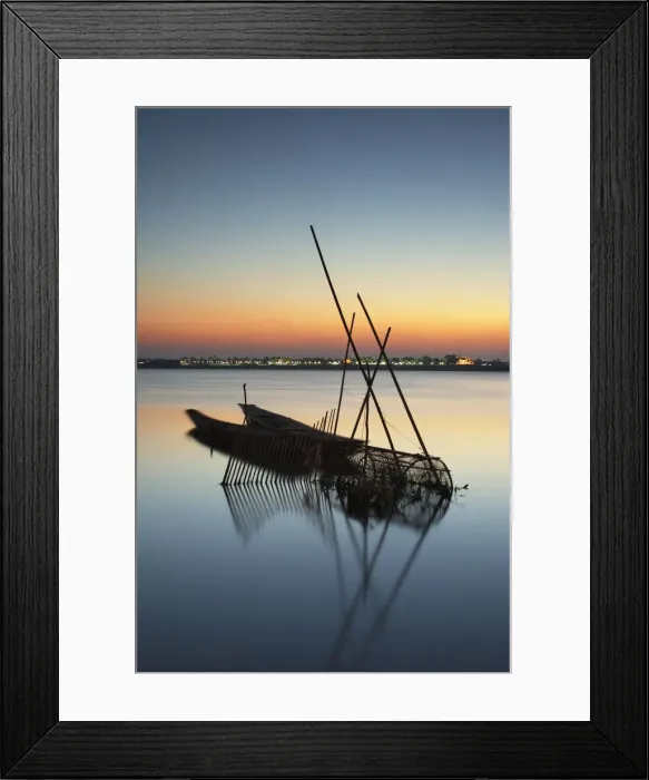Framed Print : Boats on Mekong River at sunset, Savannakhet, Laos Framed Print : Boats on Mekong River at sunset, Savannakhet, Laos