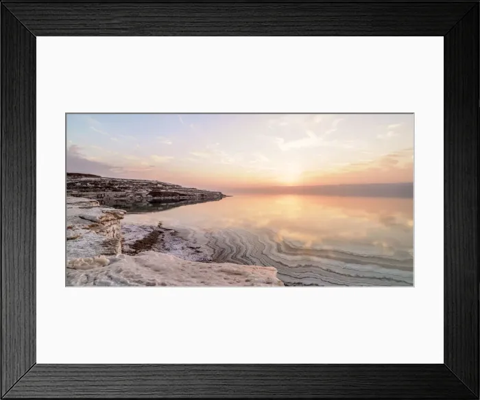 Framed Print : Salt Formations on the shore of the Dead Sea at sunset, Karak Governorate, Jordan Framed Print : Salt Formations on the shore of the Dead Sea at sunset, Karak Governorate, Jordan