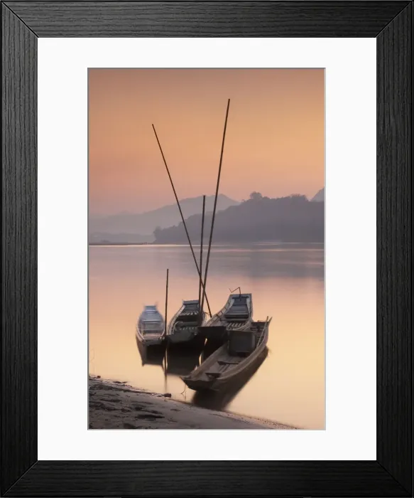 Framed Print : Boats on Mekong River at sunset, Luang Prabang, Laos Framed Print : Boats on Mekong River at sunset, Luang Prabang, Laos