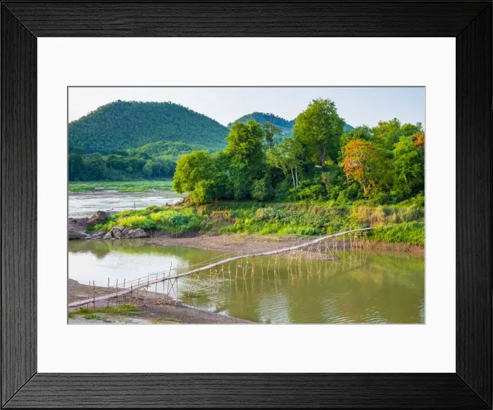 Framed Print : Bamboo footbridge over Nam Khan River at confluence with Mekong River, Luang Prabang Framed Print : Bamboo footbridge over Nam Khan River at confluence with Mekong River, Luang Prabang