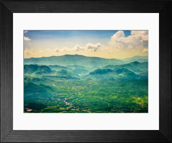Framed Print : Aerial view of lush mountain landscape near Luang Prabang, Louangphabang Province, Laos Framed Print : Aerial view of lush mountain landscape near Luang Prabang, Louangphabang Province, Laos