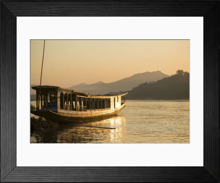 Framed Print : Boats on Mekong River, Luang Prabang, Laos, Indochina, Asia Framed Print : Boats on Mekong River, Luang Prabang, Laos, Indochina, Asia