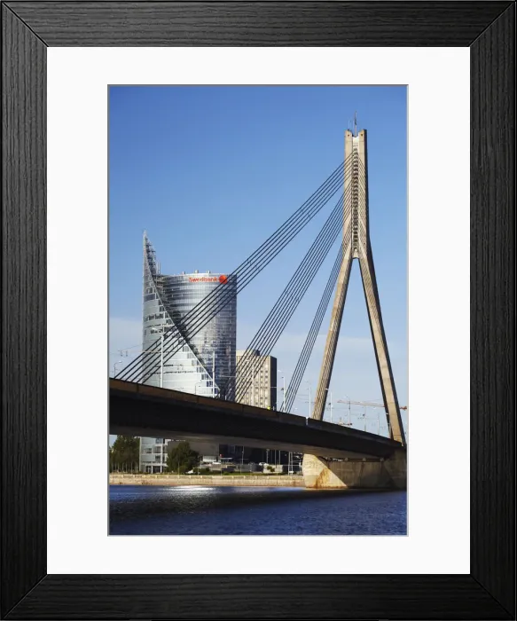 Framed Print : Vansu Bridge with Swedbank in background, Riga, Latvia Framed Print : Vansu Bridge with Swedbank in background, Riga, Latvia