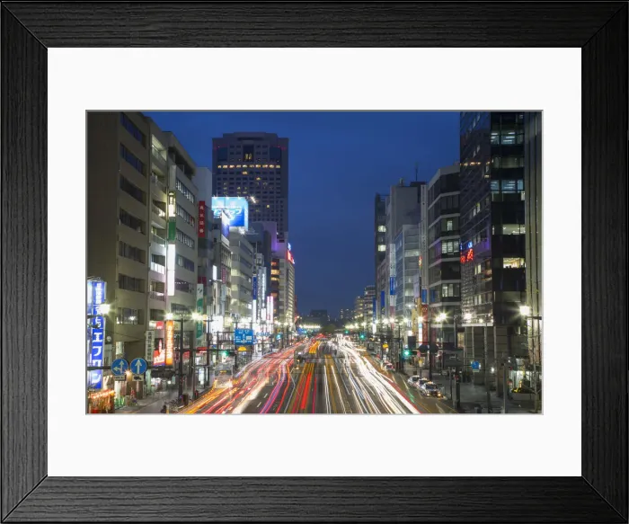 Framed Print : Downtown street at dusk, Hiroshima, Hiroshima Prefecture, Japan Framed Print : Downtown street at dusk, Hiroshima, Hiroshima Prefecture, Japan