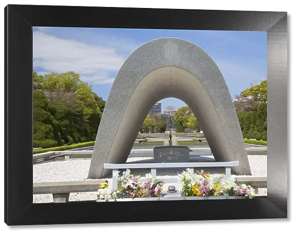 Cenotaph and Atomic Bomb Dome in Peace Memorial Park, Hiroshima, Hiroshima Prefecture