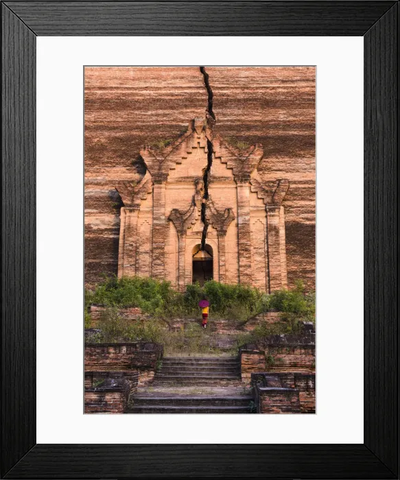 Framed Print : Mingun, Sagaing region, Myanmar (Burma). Woman with red umbrella climbs the stairs Framed Print : Mingun, Sagaing region, Myanmar (Burma). Woman with red umbrella climbs the stairs