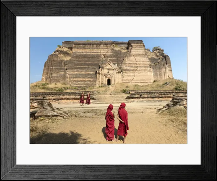 Framed Print : Buddhist monks walk past Pahtodawgyi pagoda, Mingun, Mandalay, Myanmar Framed Print : Buddhist monks walk past Pahtodawgyi pagoda, Mingun, Mandalay, Myanmar