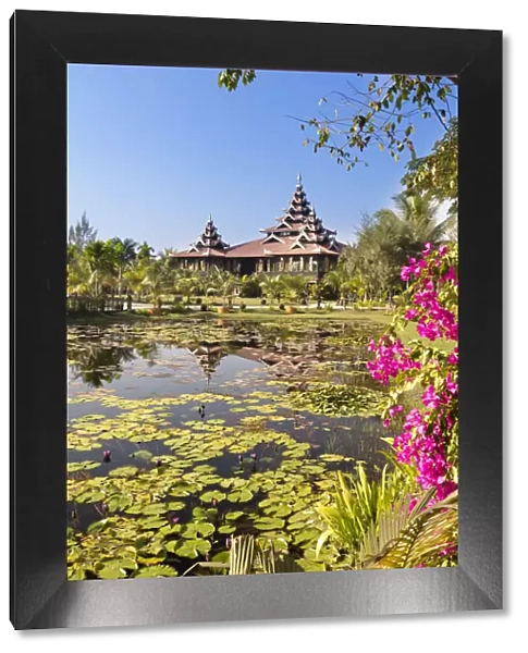 Princess Resort & lake with water lillies, Mrauk U, Burma, Myanmar