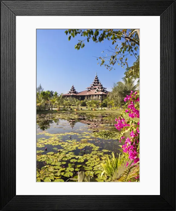 Framed Print : Princess Resort & lake with water lillies, Mrauk U, Burma, Myanmar Framed Print : Princess Resort & lake with water lillies, Mrauk U, Burma, Myanmar
