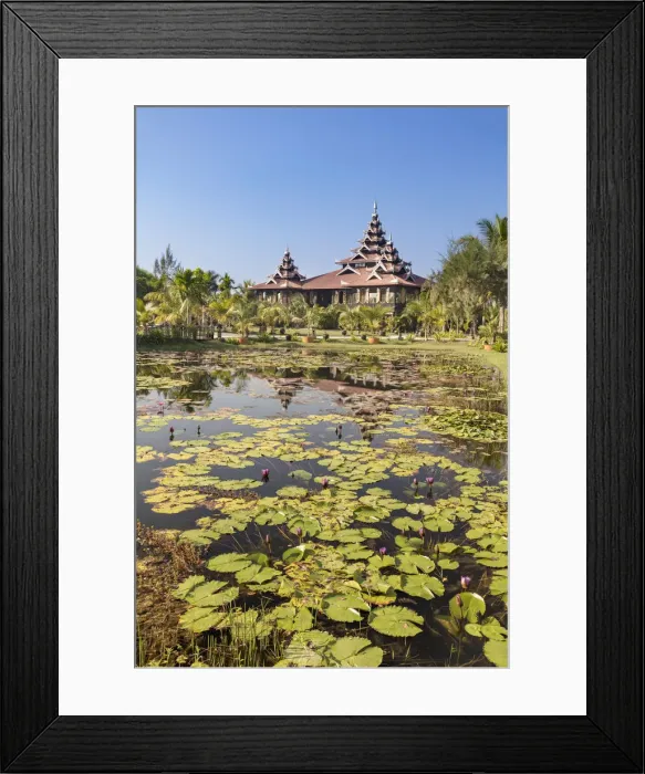Framed Print : Princess Resort & lake with water lillies, Mrauk U, Burma, Myanmar Framed Print : Princess Resort & lake with water lillies, Mrauk U, Burma, Myanmar