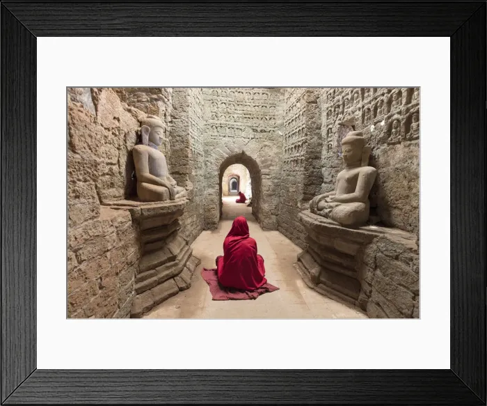 Framed Print : Monks pray in temple, Mrauk U, Rakine State, Burma, Myanmar Framed Print : Monks pray in temple, Mrauk U, Rakine State, Burma, Myanmar