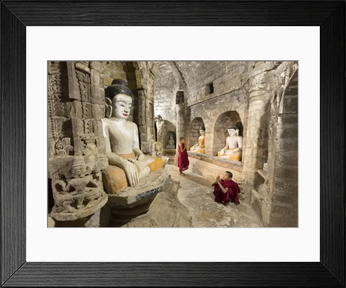 Framed Print : Monks pray in temple, Mrauk U, Rakine State, Burma, Myanmar Framed Print : Monks pray in temple, Mrauk U, Rakine State, Burma, Myanmar