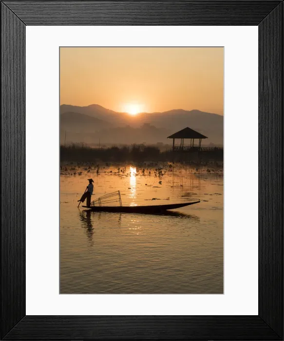 Framed Print : Intha fisherman rows on Inle Lake, Shan State, Burma, Myanmar