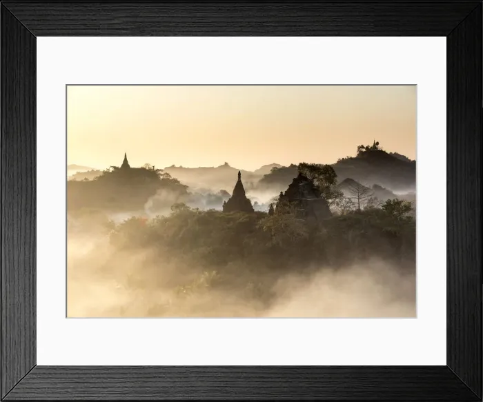 Framed Print : Temple in the mist at dawn, Mrauk U, Burma, Myanmar Framed Print : Temple in the mist at dawn, Mrauk U, Burma, Myanmar