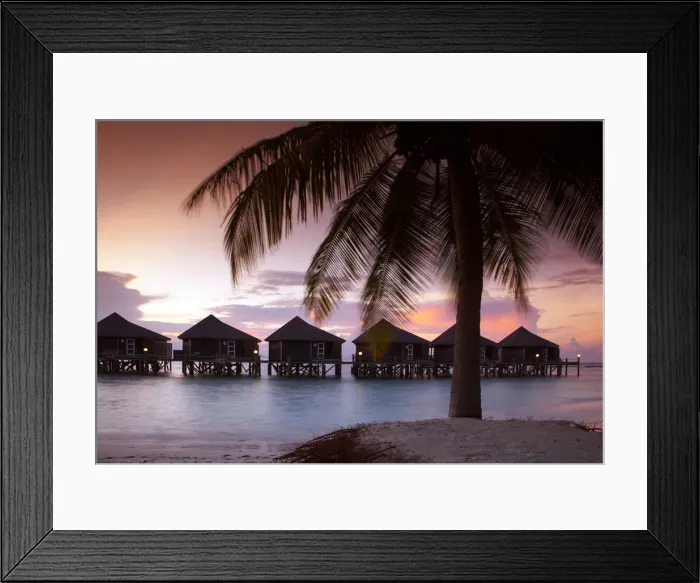 Framed Print : Water Villas at Sunset, Kuredu, Maldives Framed Print : Water Villas at Sunset, Kuredu, Maldives
