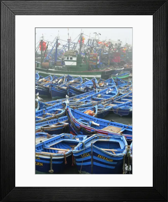 Framed Print : Traditional fishing boats in the busy fishing harbour of Essaouira, the third in Framed Print : Traditional fishing boats in the busy fishing harbour of Essaouira, the third in