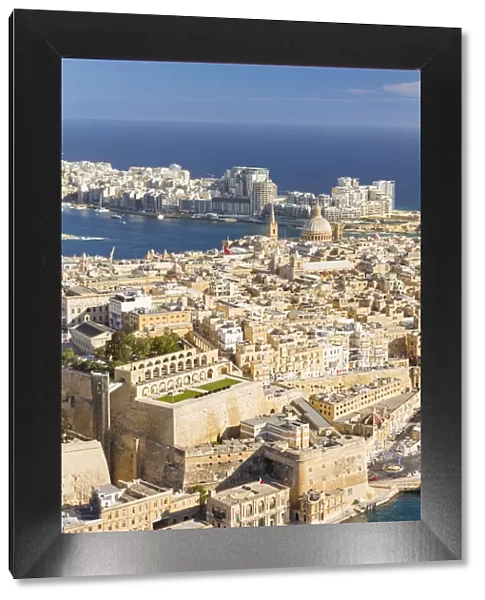 Malta, South Eastern Region, Valletta. Aerial view of Valletta and Sliema