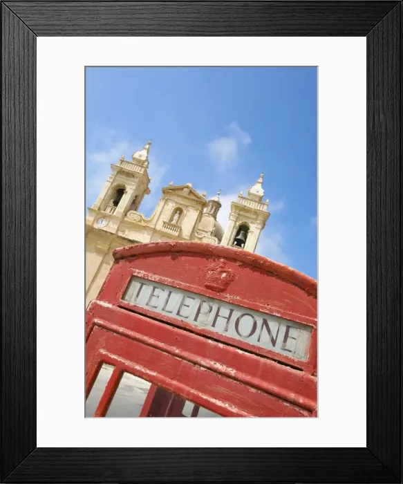 Framed Print : Cathedral and Telephone box in Zebbug, Malta Framed Print : Cathedral and Telephone box in Zebbug, Malta