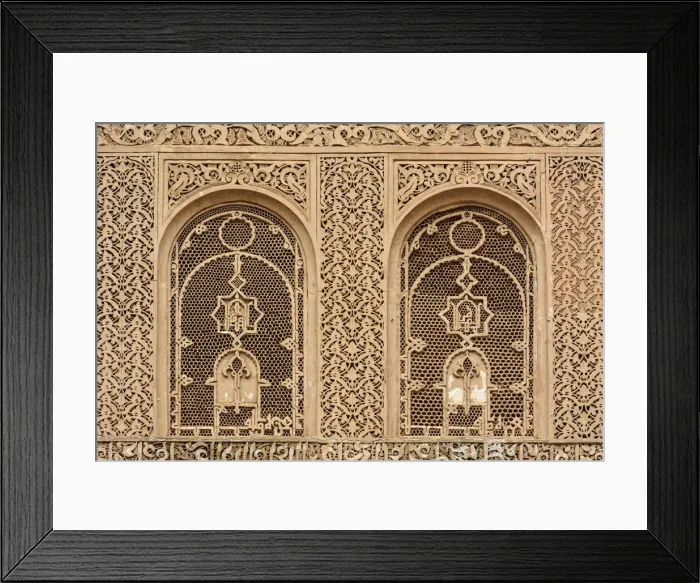 Framed Print : Beautifull stucco work in the Ben Youssef Medersa