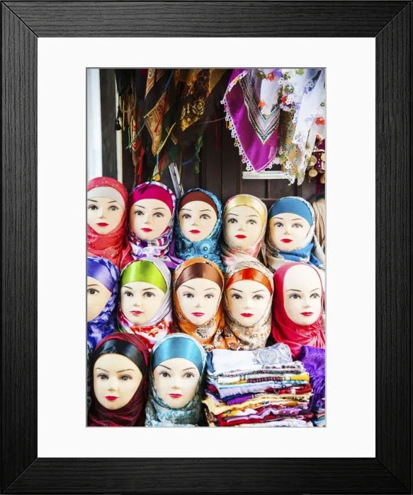 Framed Print : A shop in medina selling traditional headscarves, Fes, Morocco Framed Print : A shop in medina selling traditional headscarves, Fes, Morocco