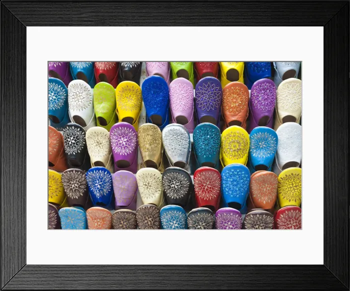 Framed Print : Suk, Marrakech, Morocco. Slippers on sale Framed Print : Suk, Marrakech, Morocco. Slippers on sale