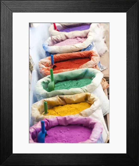 Framed Print : Chefchaouen, Morocco. Colorful dye powders