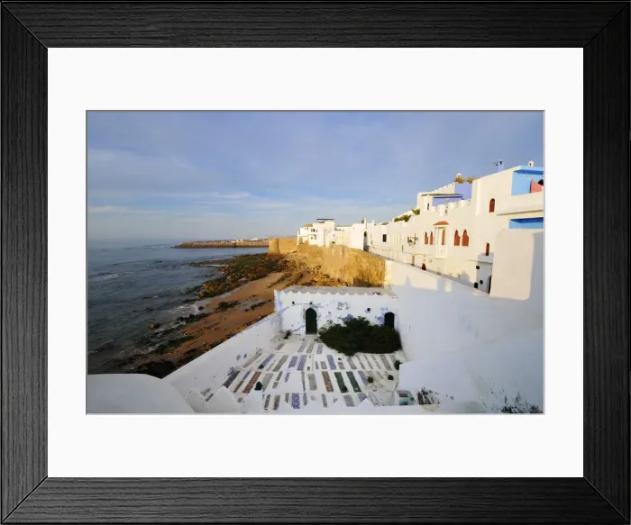 Framed Print : Asilahs white houses and graveyard overlooking the Atlantic Ocean. Morocco Framed Print : Asilahs white houses and graveyard overlooking the Atlantic Ocean. Morocco