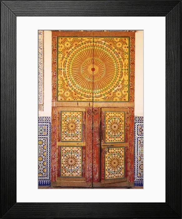 Framed Print : Wood carved door at the Zaouia Naciri in Tamegroute. Zagora region, Draa Valley. Morocco